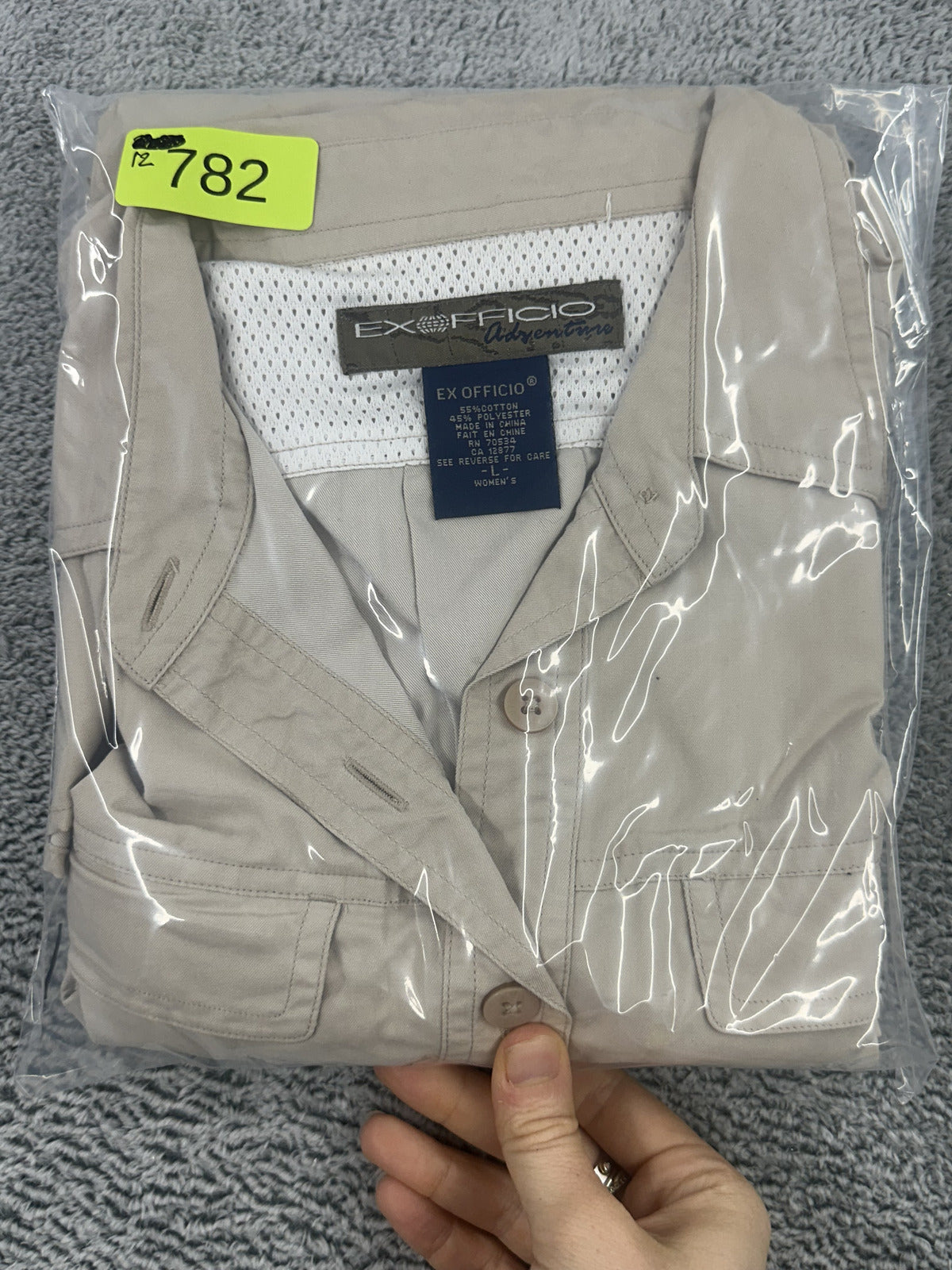 Ex Officio Adventure Button Up Shirt Beige Casual Travel Utility