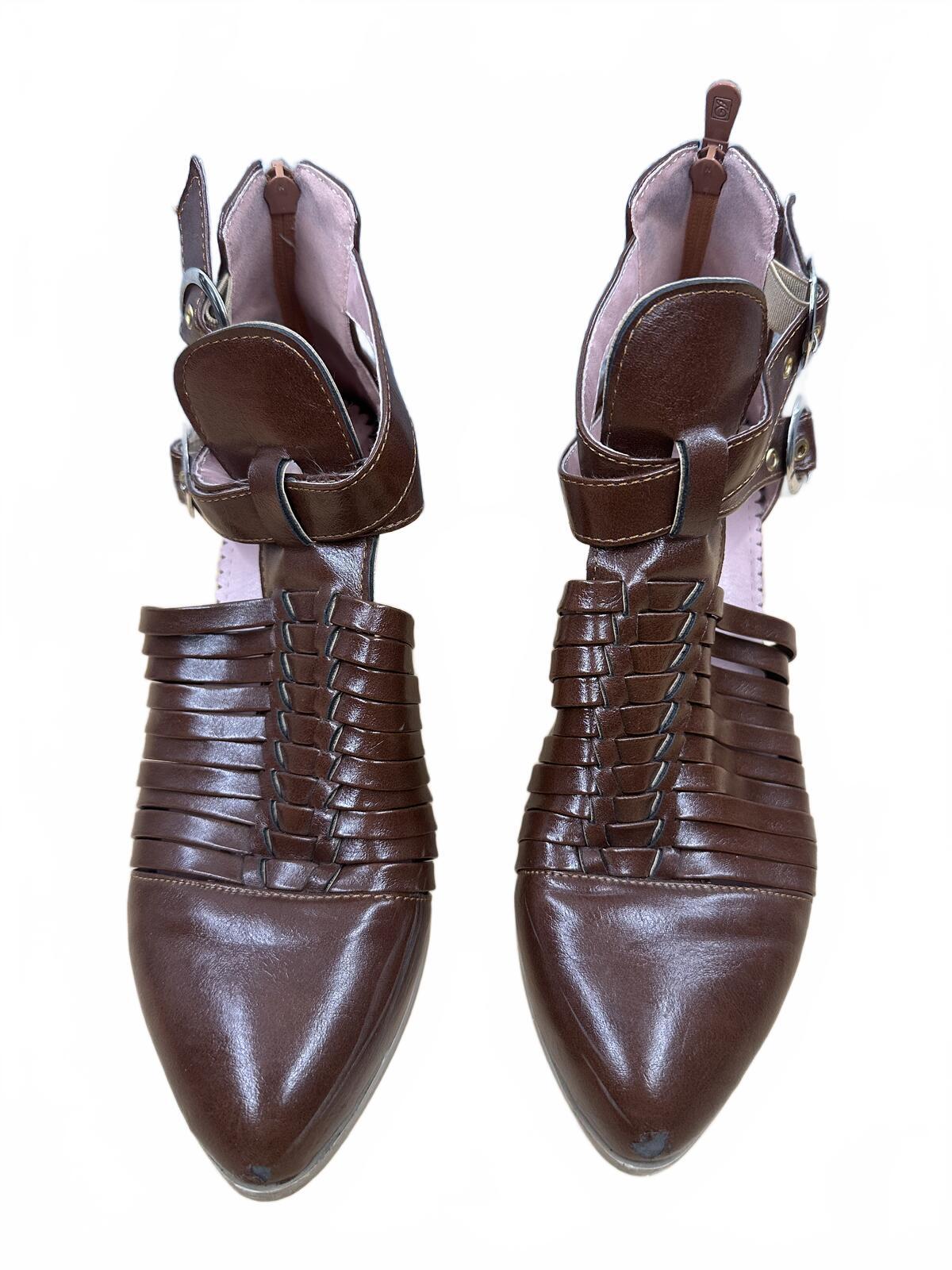 Vintage Inspired Brown Leather Heeled Sandals