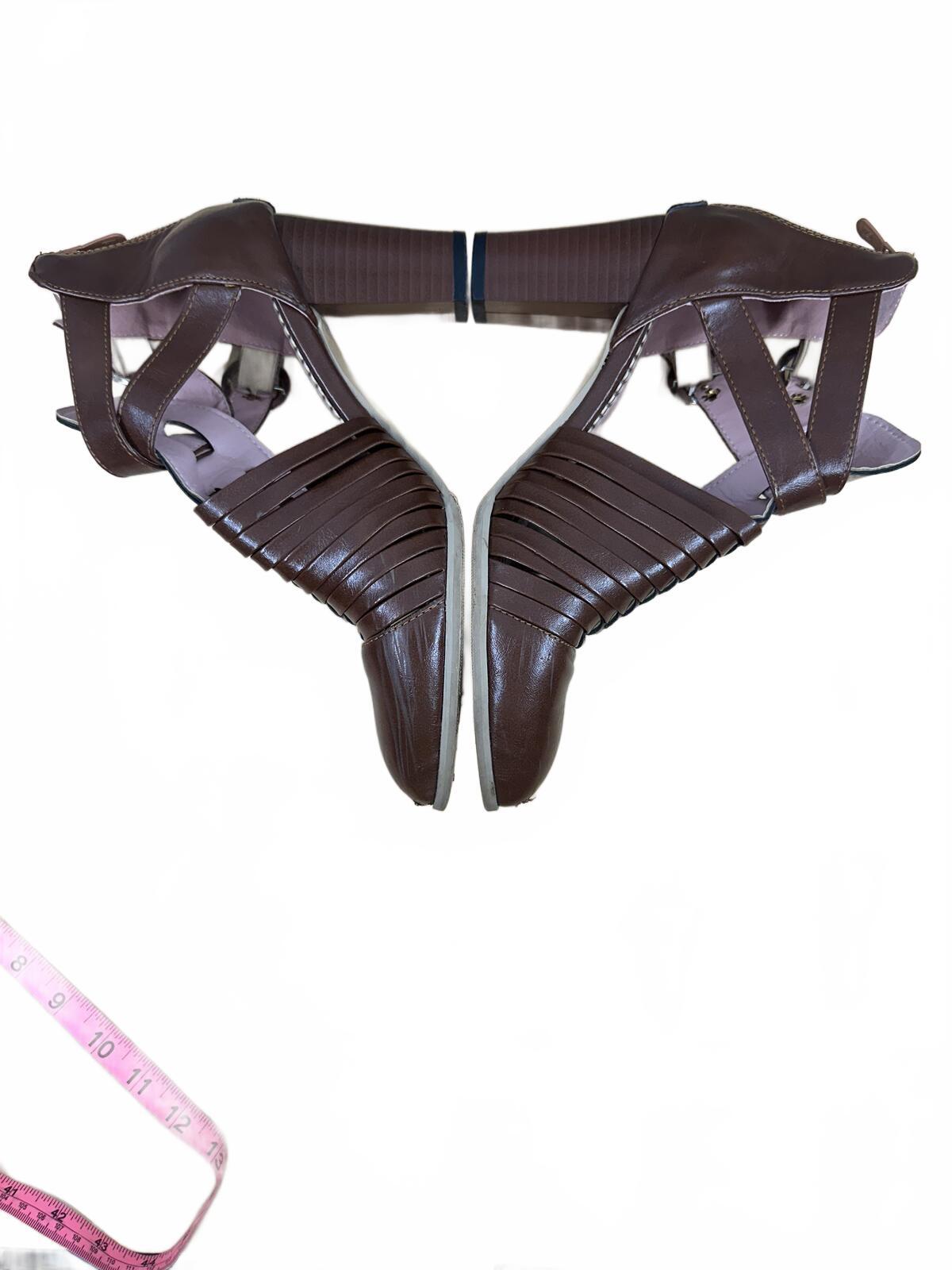Vintage Inspired Brown Leather Heeled Sandals