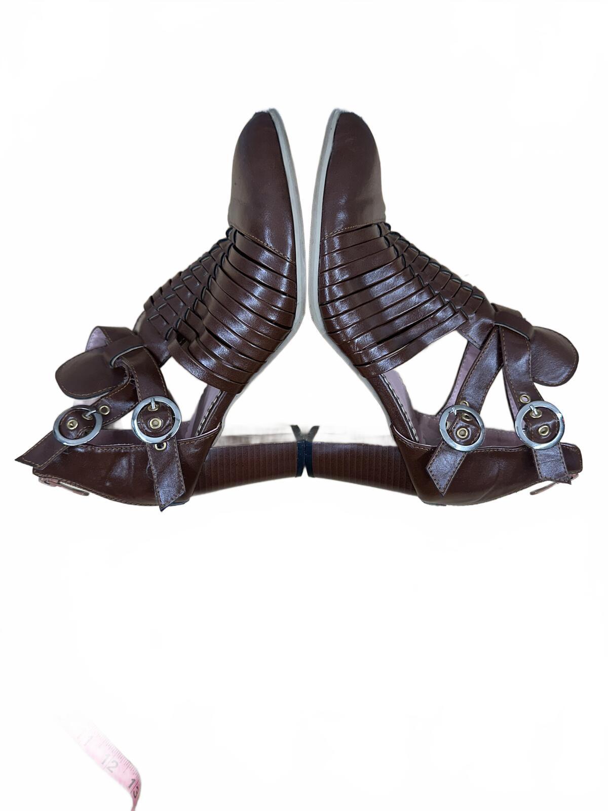 Vintage Inspired Brown Leather Heeled Sandals