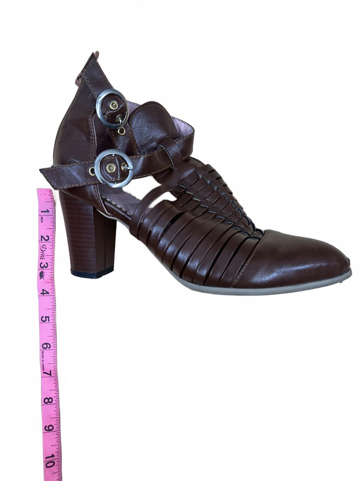 Vintage Inspired Brown Leather Heeled Sandals