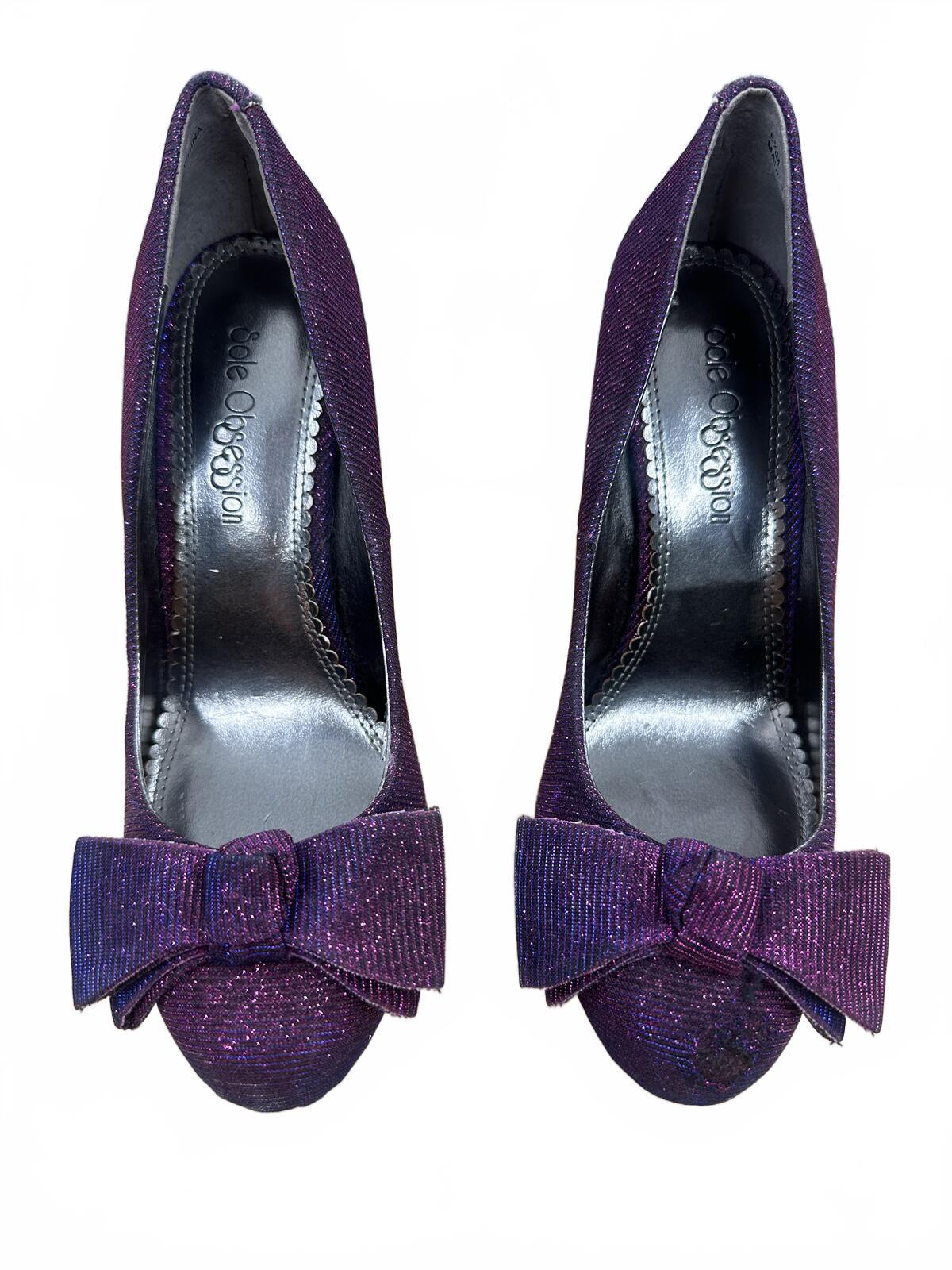 Sole Obsessions Purple Glitter High Heels with Bow Accent Glamorous Y2K Party