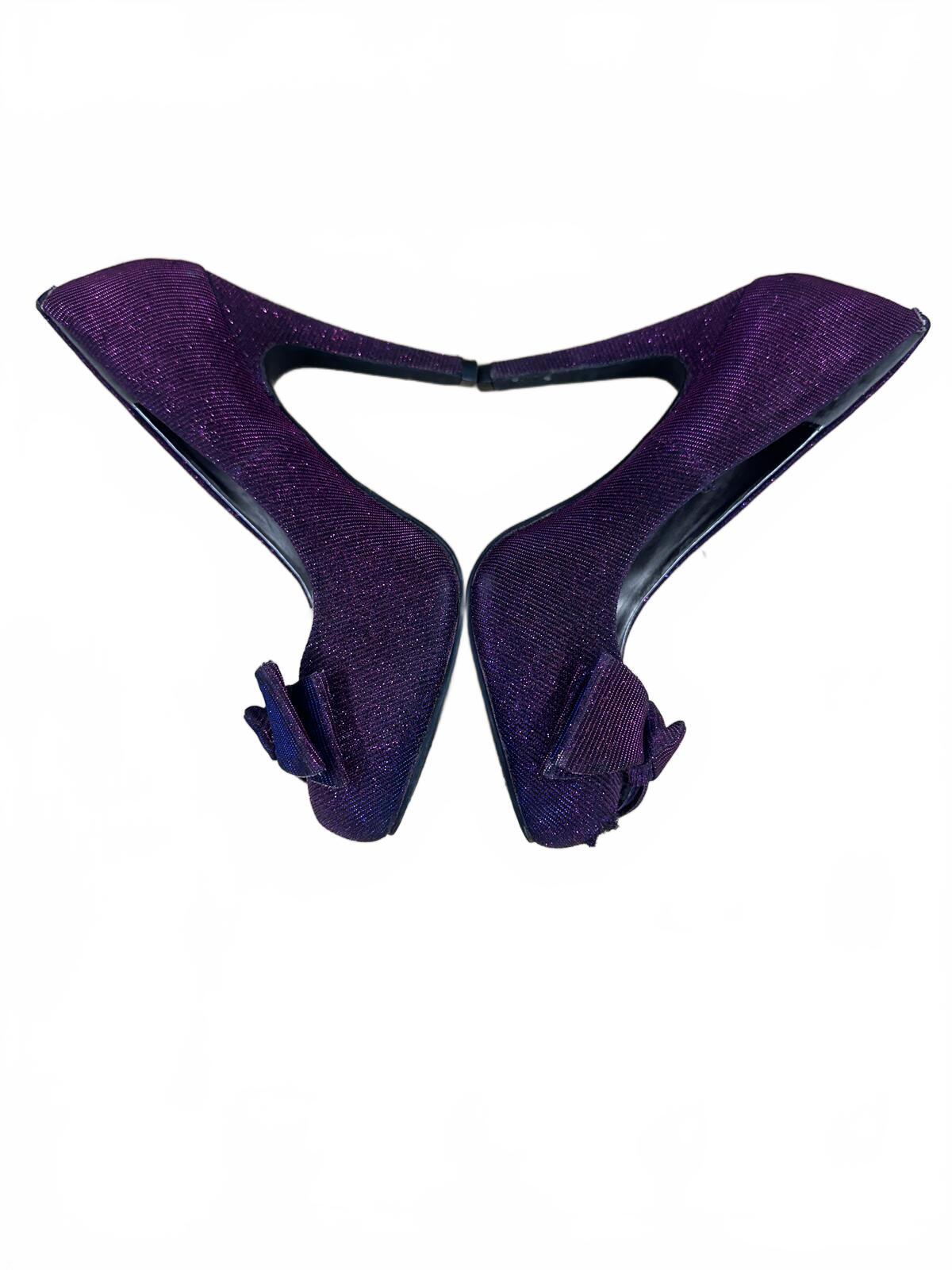 Sole Obsessions Purple Glitter High Heels with Bow Accent Glamorous Y2K Party