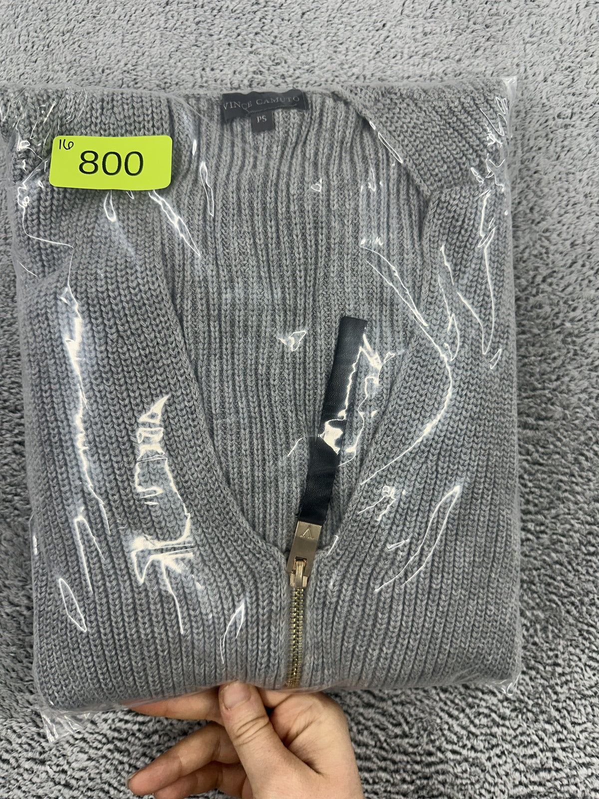 Vince Camuto Grey Ribbed Zip Up Knit Cardigan