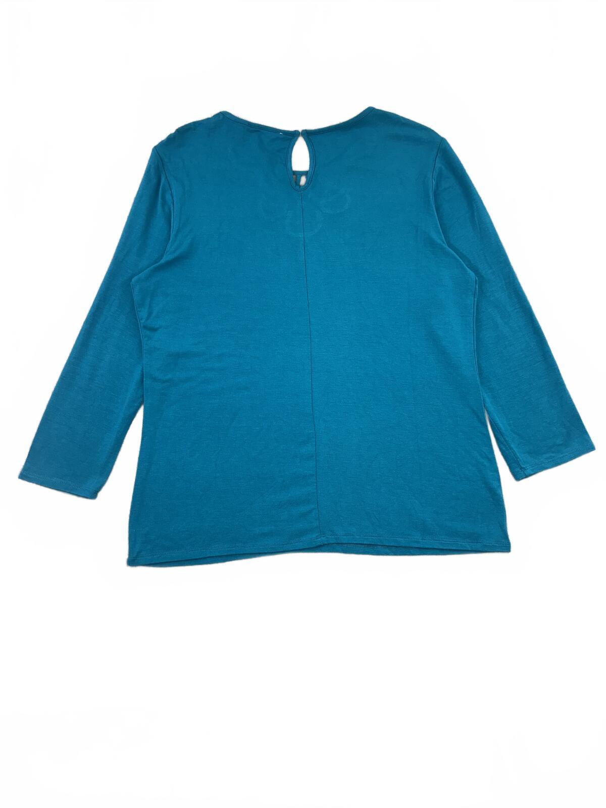 Peck & Peck Teal Blue Cutout Neckline Top Contemporary Minimalist Y2K