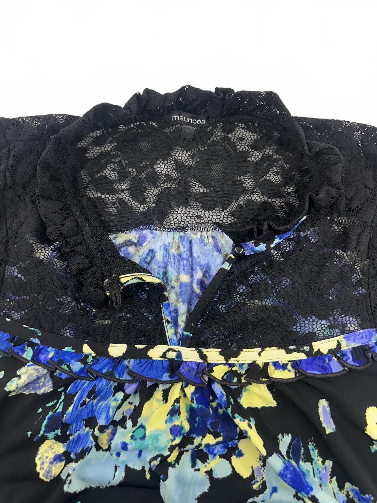 Maurices Floral Lace Cap Sleeve Top Black Blue Yellow Vintage Inspired Boho Chic