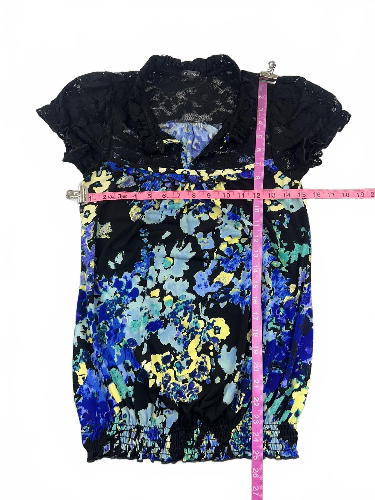 Maurices Floral Lace Cap Sleeve Top Black Blue Yellow Vintage Inspired Boho Chic