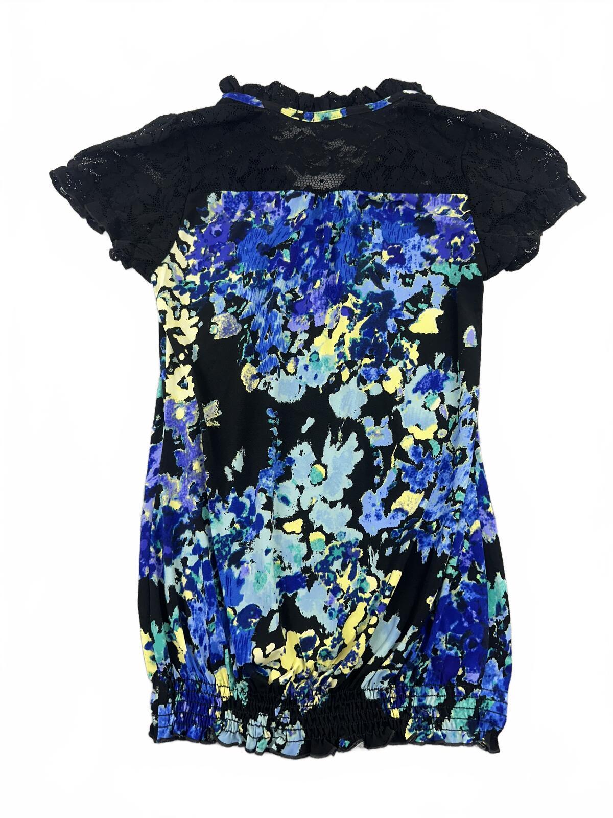 Maurices Floral Lace Cap Sleeve Top Black Blue Yellow Vintage Inspired Boho Chic