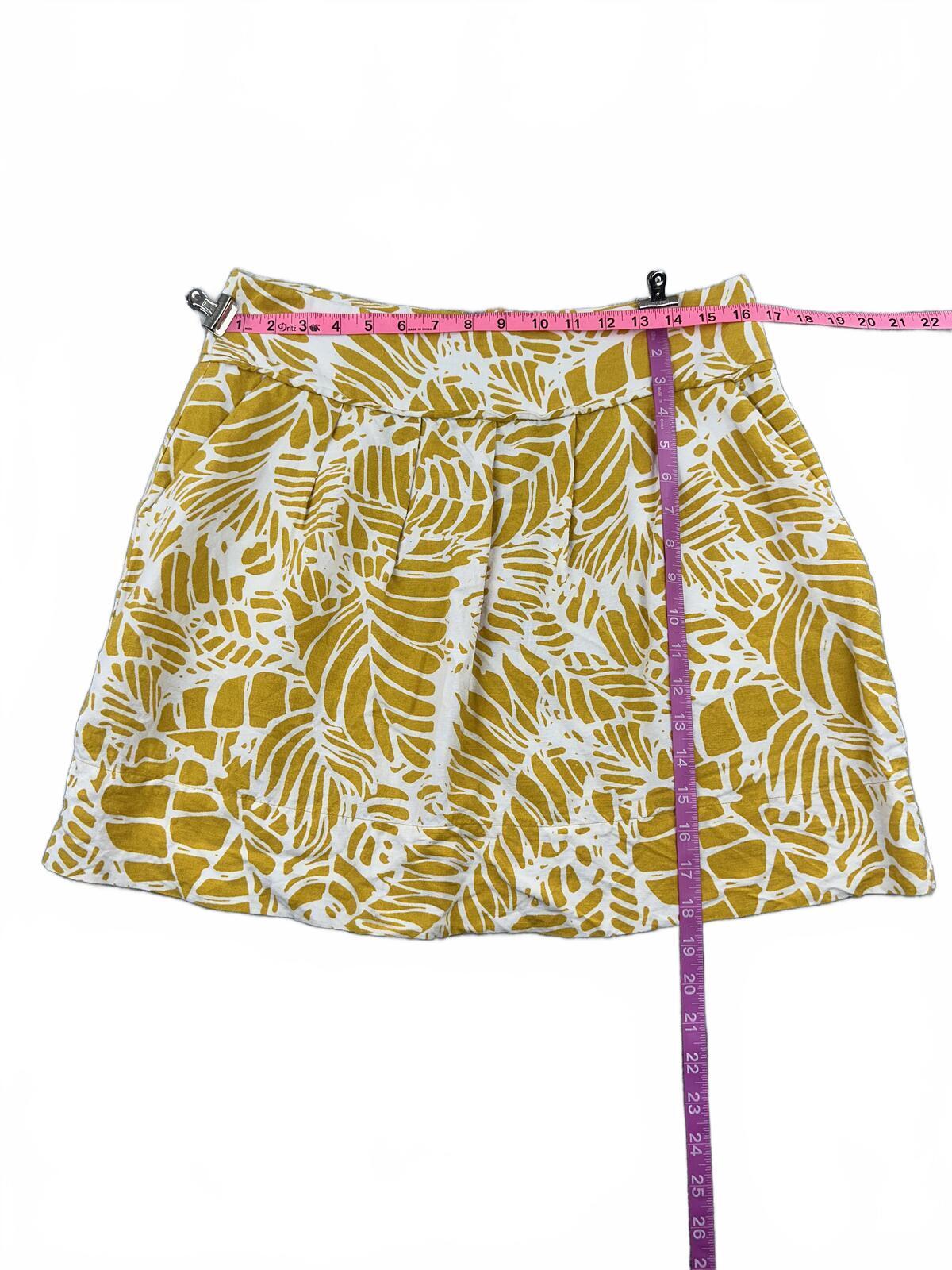 LOFT Yellow Leaf Print Linen Mini Skirt Bohemian Summer Casual A line Skirt