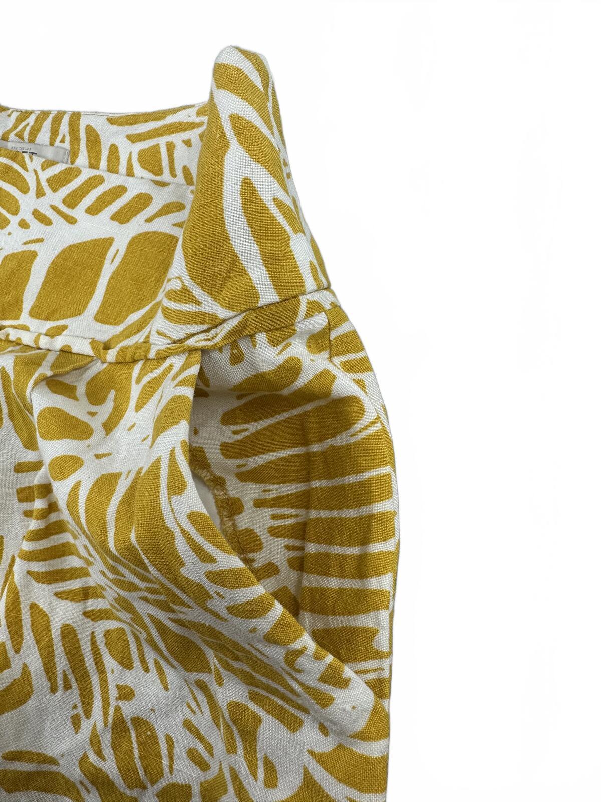 LOFT Yellow Leaf Print Linen Mini Skirt Bohemian Summer Casual A line Skirt