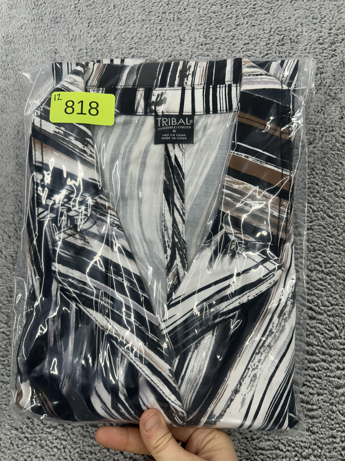 Tribal Abstract Print Stretch Blazer Black White Brown Lightweight Button