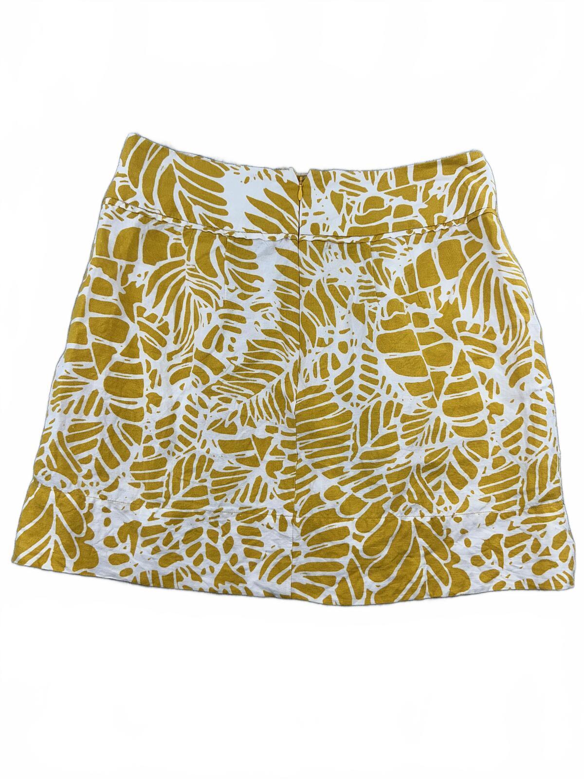 LOFT Yellow Leaf Print Linen Mini Skirt Bohemian Summer Casual A line Skirt