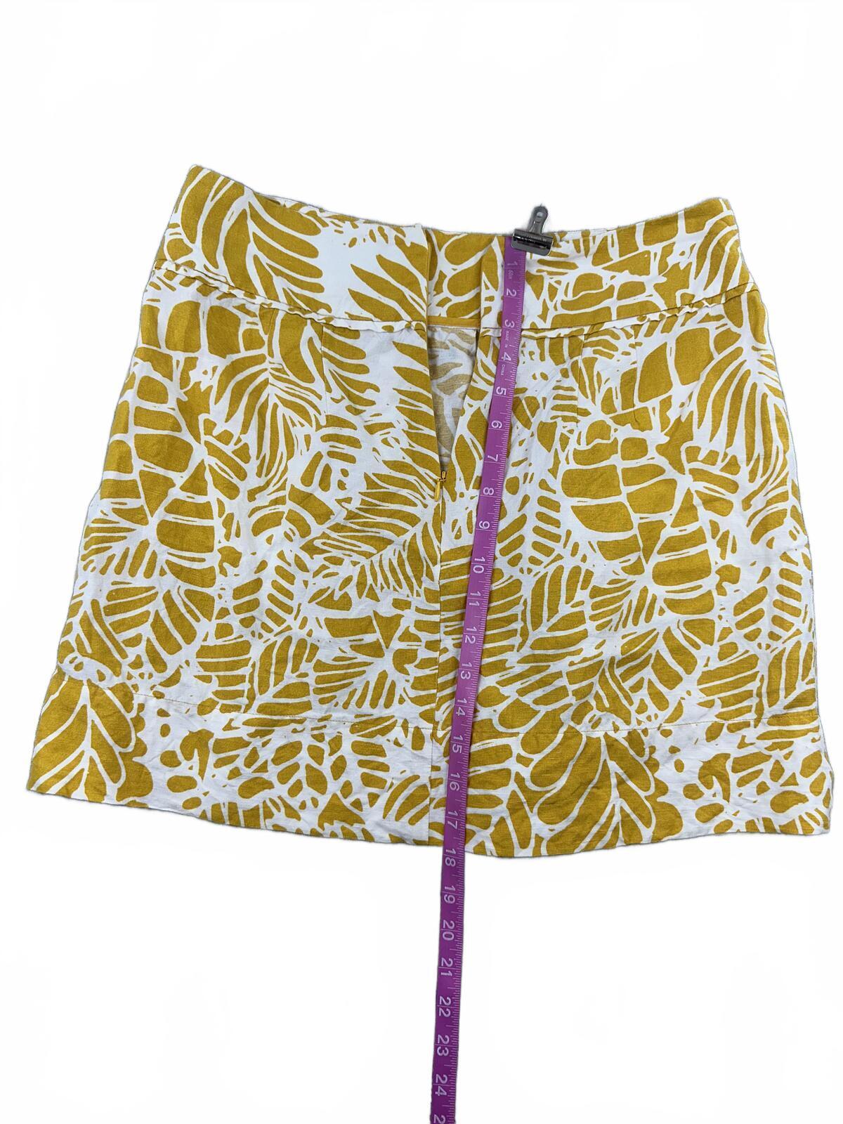 LOFT Yellow Leaf Print Linen Mini Skirt Bohemian Summer Casual A line Skirt