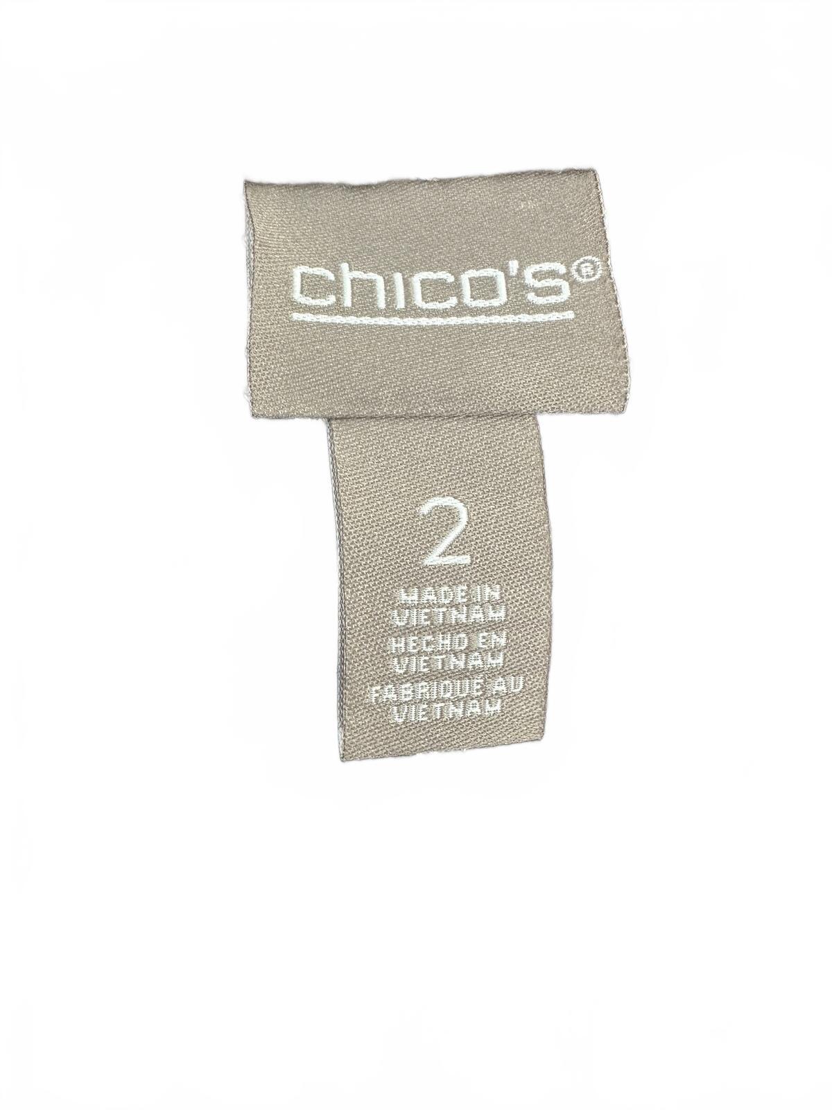 Chico's Textured Knit Top Brown White Three Quarter Sleeve Relaxed Fit