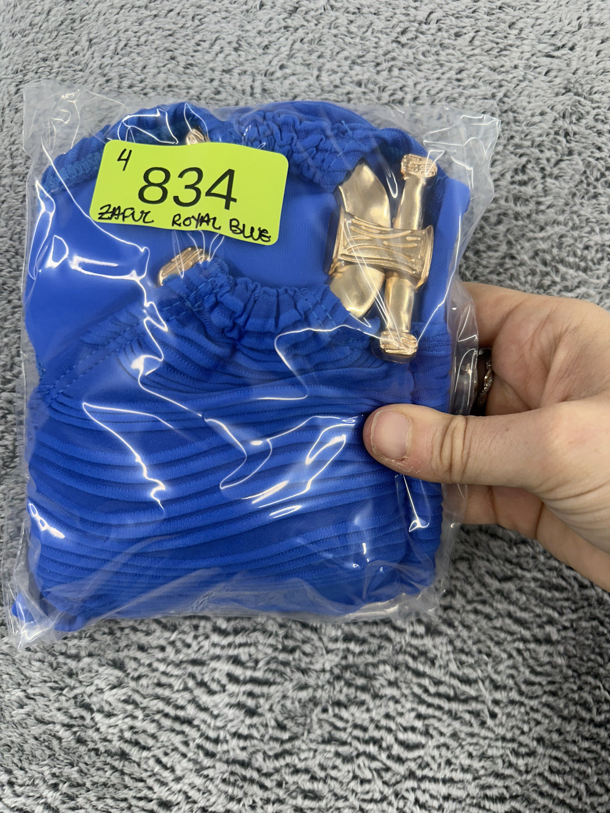 NWT Zaful Royal Blue Y2K Halter Bikini Top with Ruched Front and Gold Detail