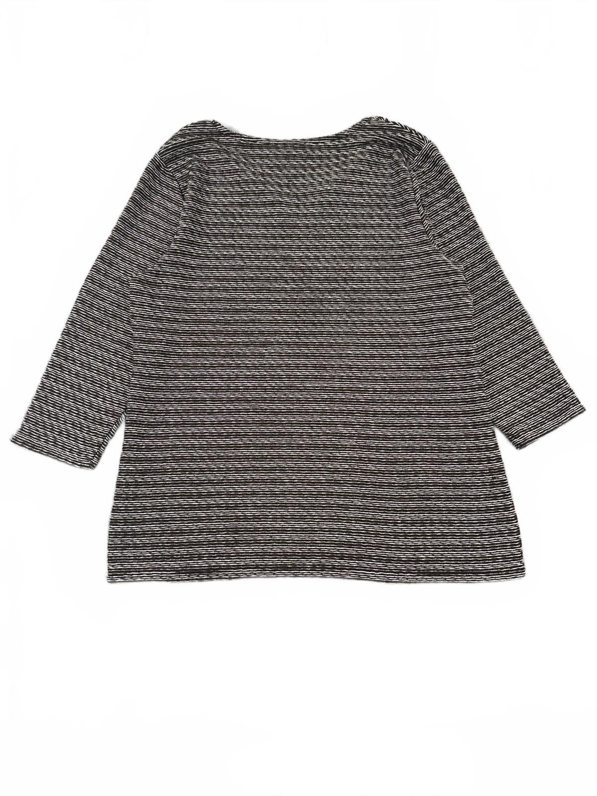Chico's Textured Knit Top Brown White Three Quarter Sleeve Relaxed Fit