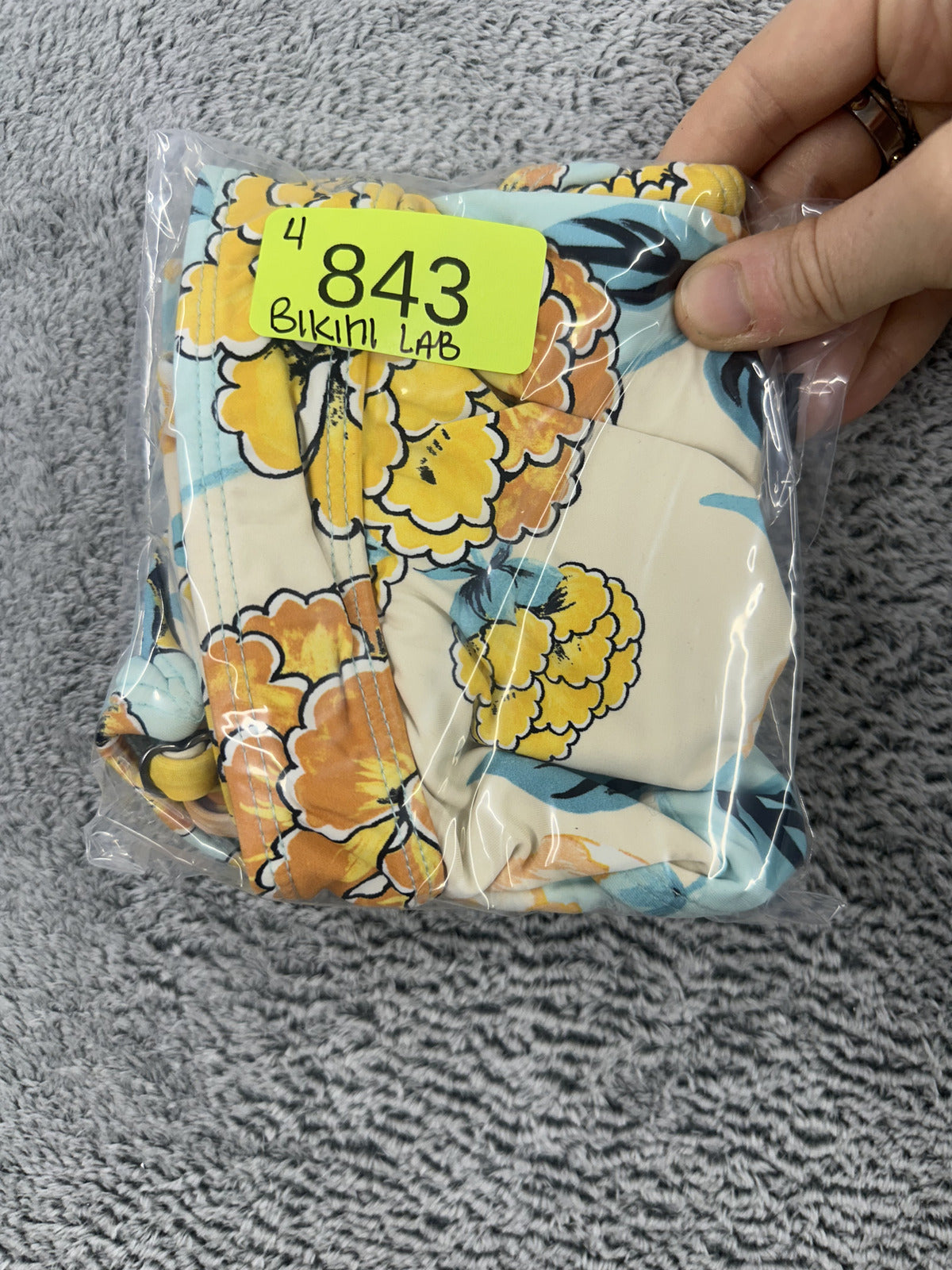 The Bikini Lab Floral Two Piece Bikini Set Light Blue Yellow Adjustable Straps