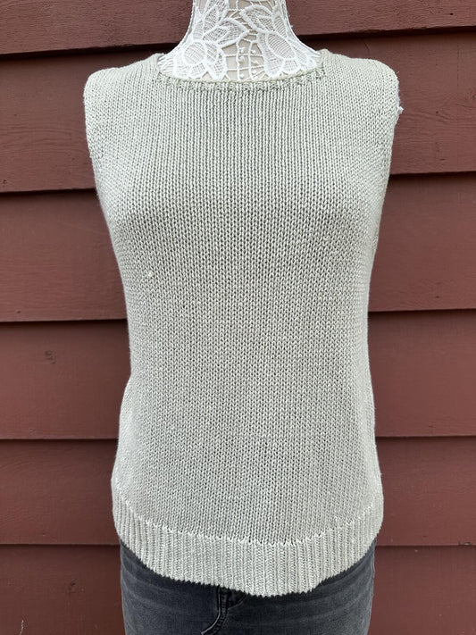 Anne Klein Classic Knit Sleeveless Sweater Vest in Light Gray Beige