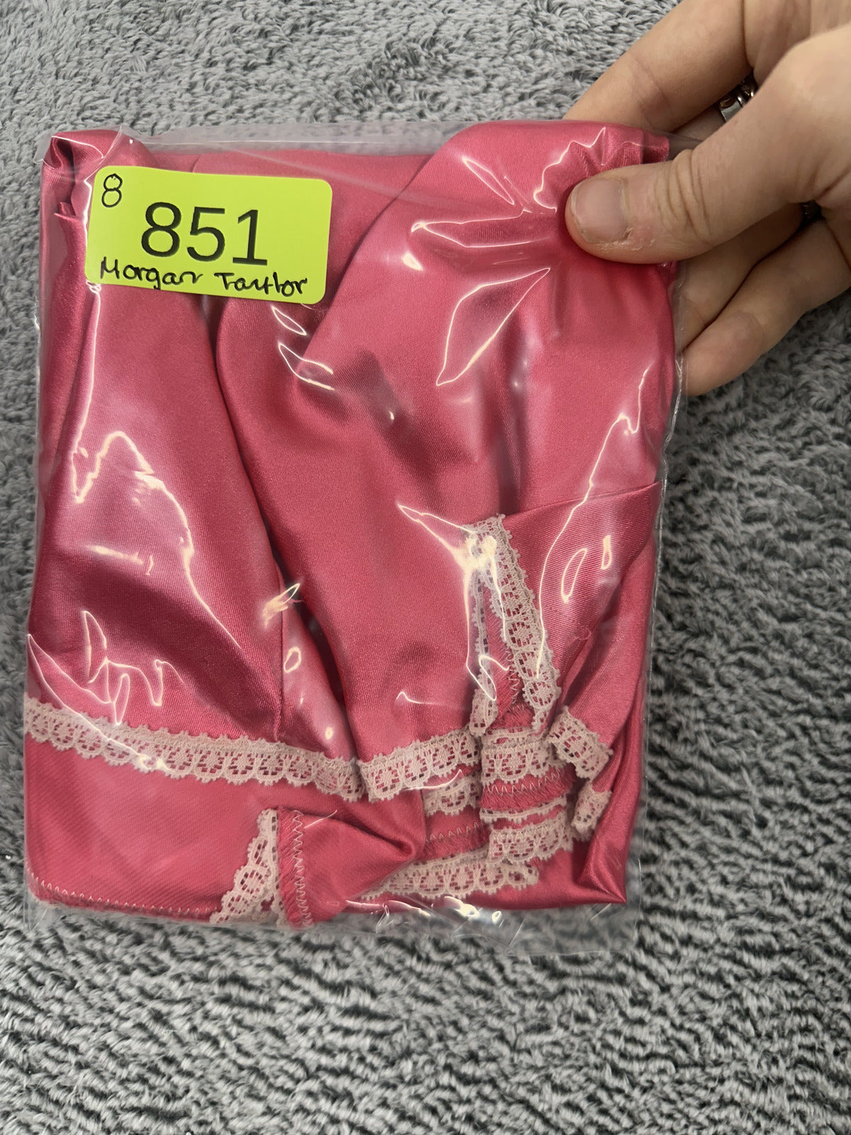 Morgan Taylor Pink Satin Slip Dress with Cream Lace Trim Feminine