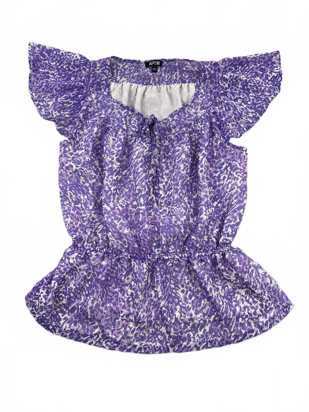 APT 9 Purple Floral Peplum Blouse with Flutter Sleeves Casual Feminine