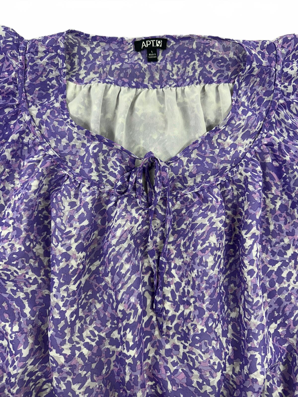 APT 9 Purple Floral Peplum Blouse with Flutter Sleeves Casual Feminine