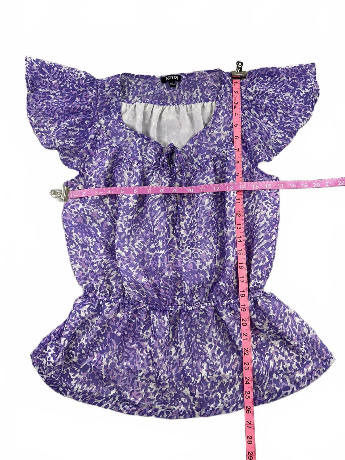 APT 9 Purple Floral Peplum Blouse with Flutter Sleeves Casual Feminine