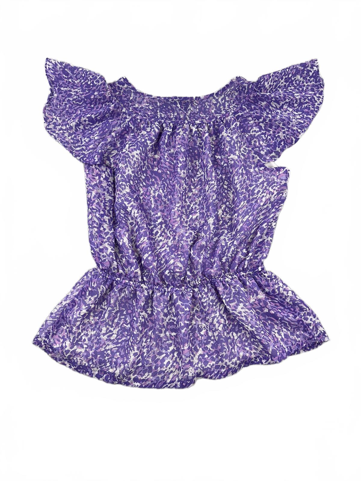 APT 9 Purple Floral Peplum Blouse with Flutter Sleeves Casual Feminine