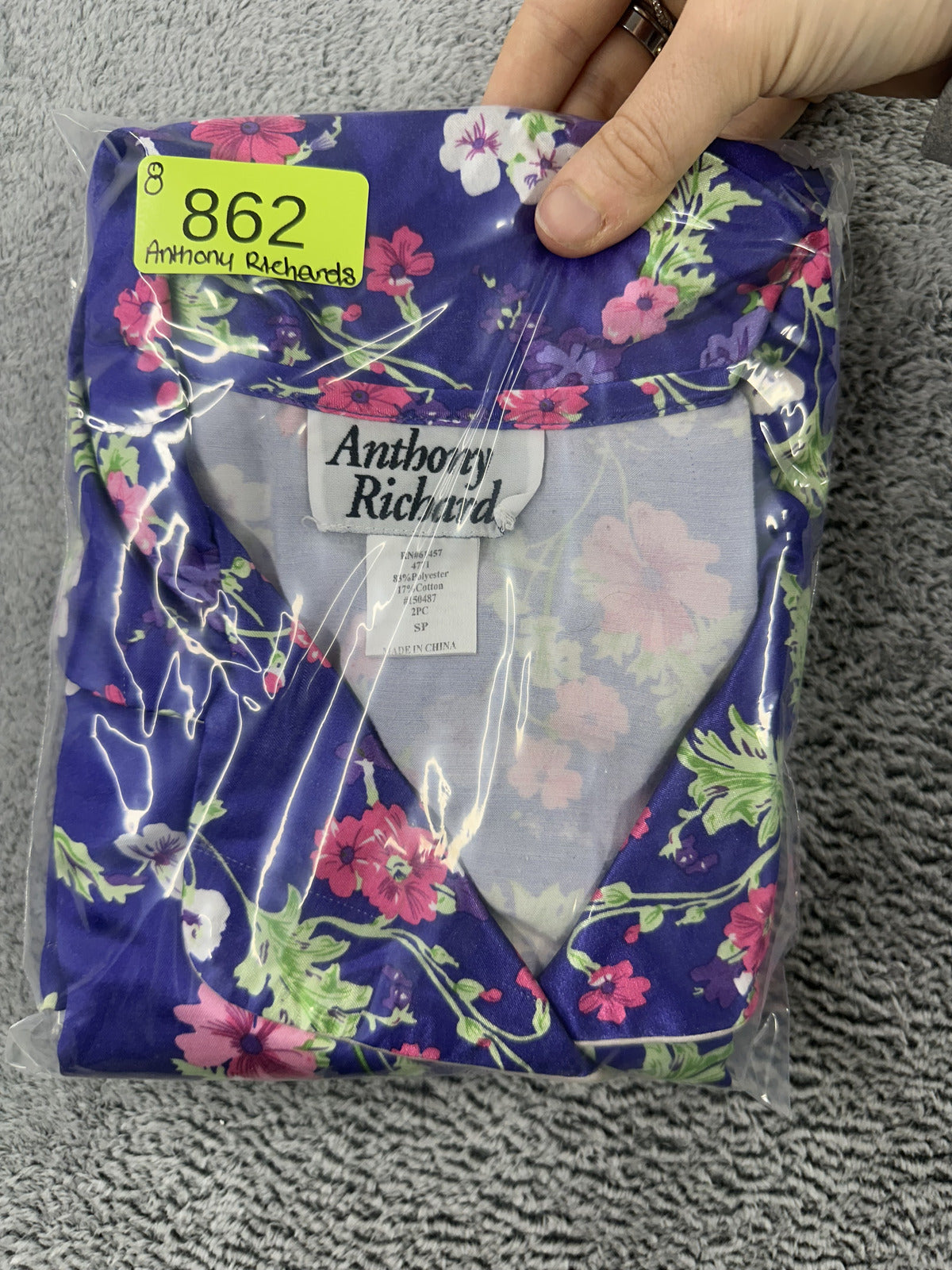 Anthony Richards Vintage Satin Floral Pajama Top Purple Pink