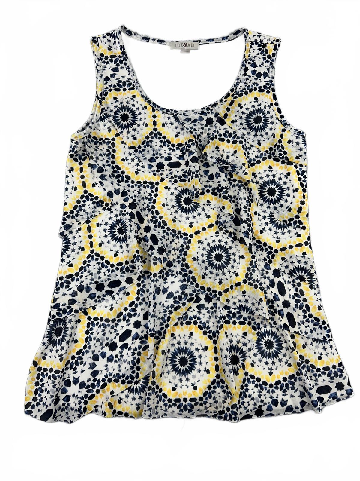 Roz & Ali Sleeveless Patterned Ruffle Top