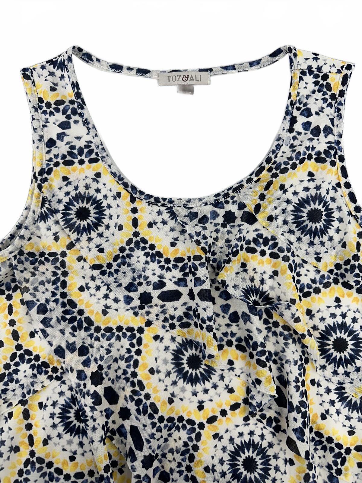Roz & Ali Sleeveless Patterned Ruffle Top
