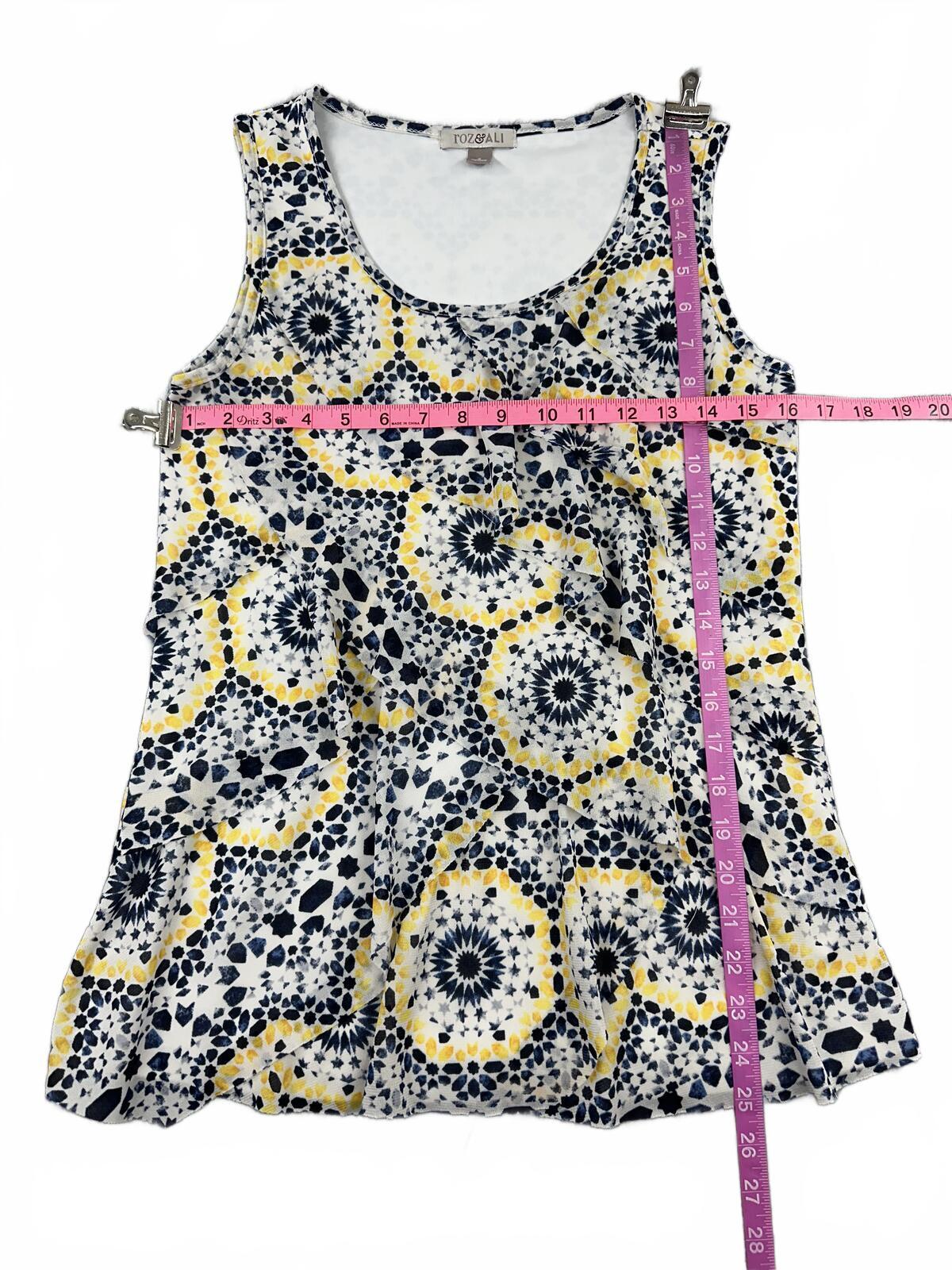 Roz & Ali Sleeveless Patterned Ruffle Top