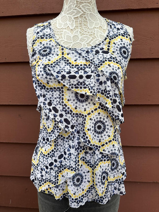 Roz & Ali Sleeveless Patterned Ruffle Top