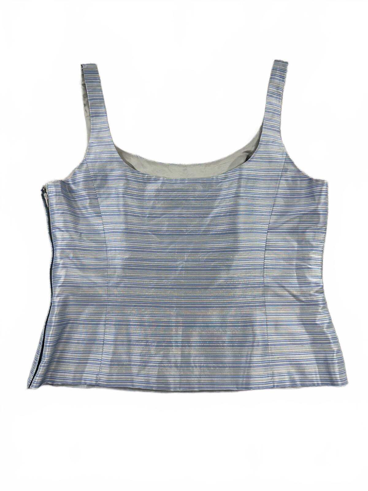 Linda Allard Ellen Tracy Blue Striped Sleeveless Top