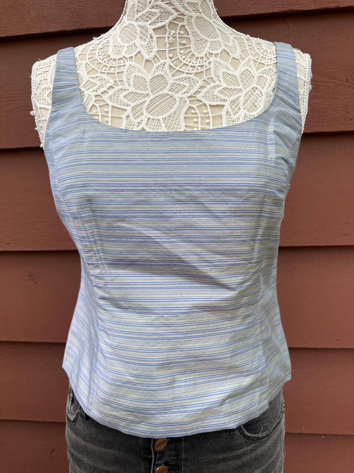 Linda Allard Ellen Tracy Blue Striped Sleeveless Top