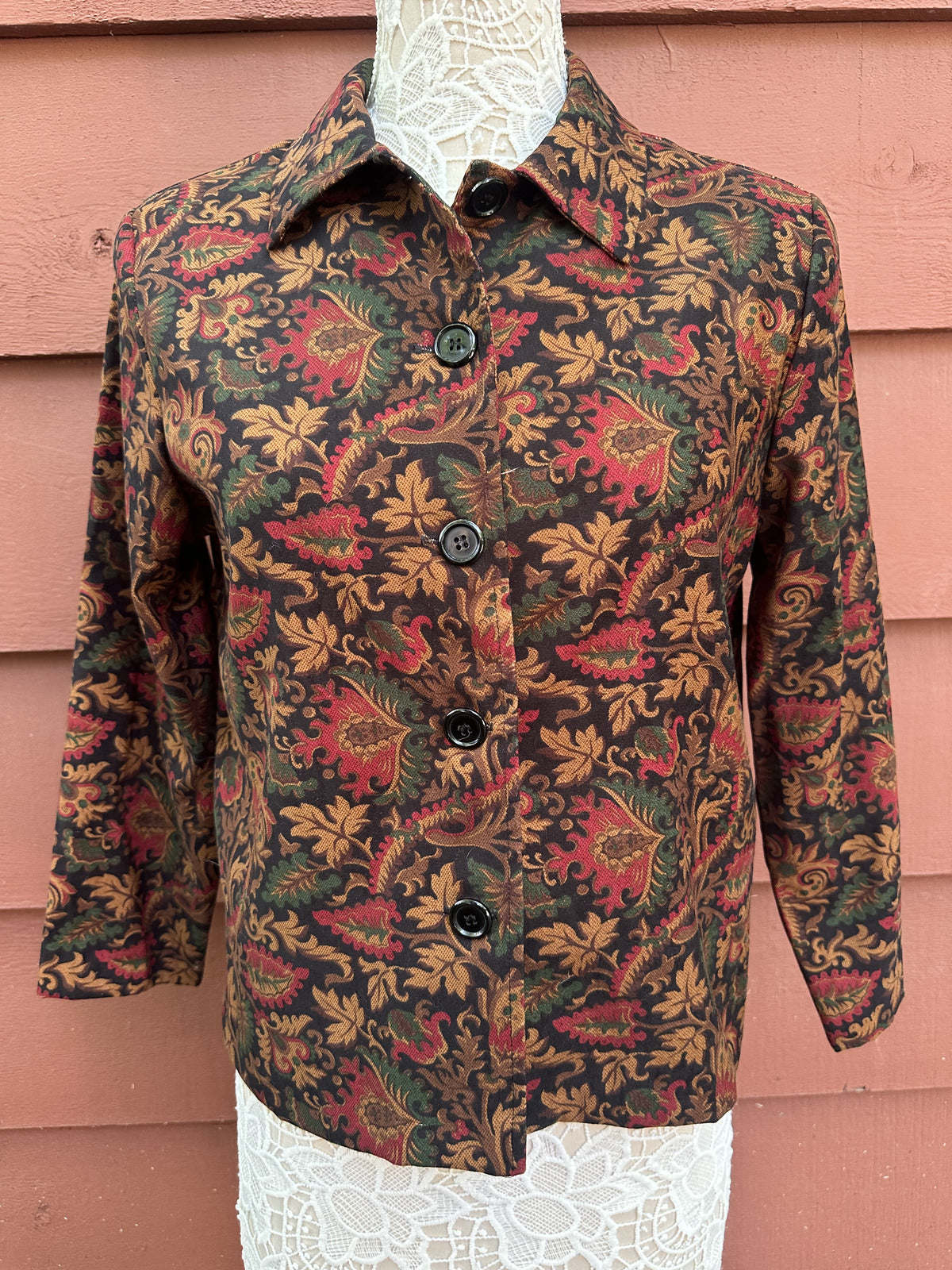 Briggs New York Vintage Black Red Green Paisley Button Up Shacket Jacket Punk