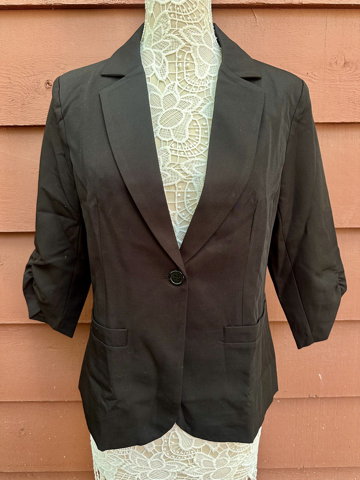 NWT Elleven Black Blazer Jacket Single Button 3/4 Sleeve