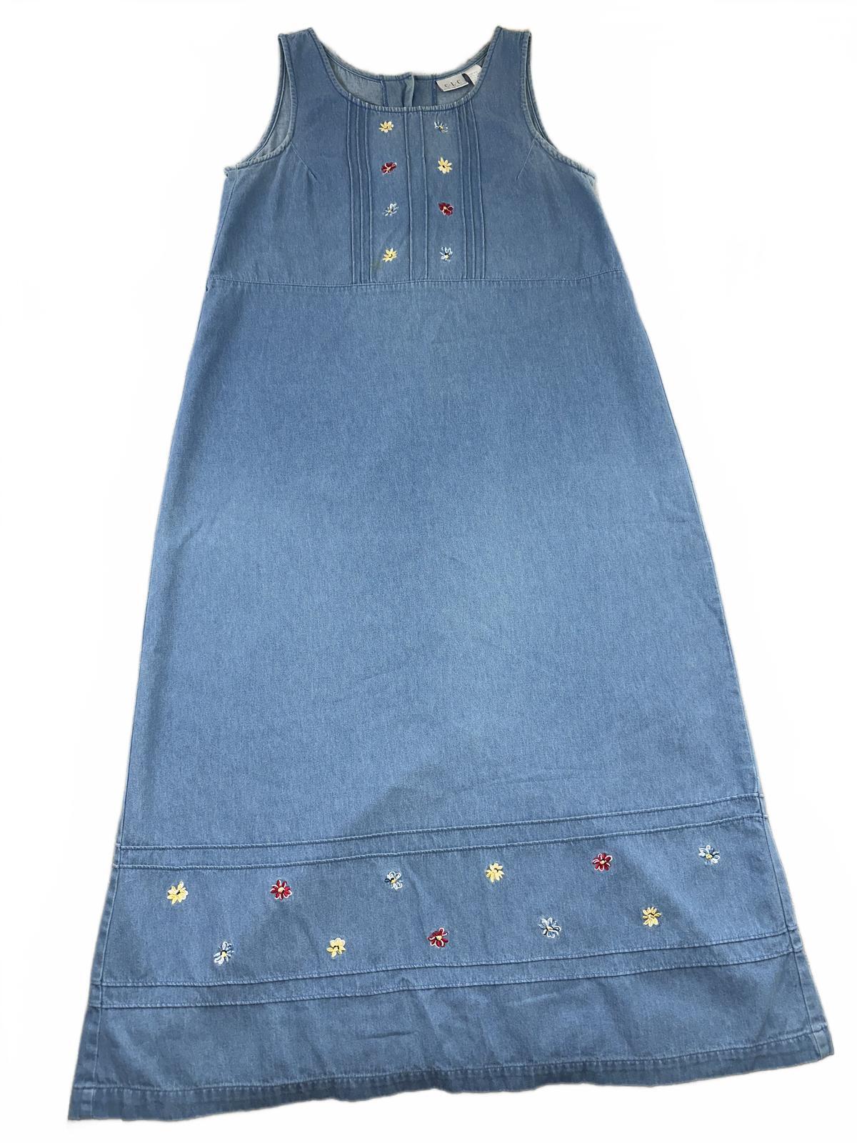 Cricket Lane Collection Vintage Denim Dress with Floral Embroidery