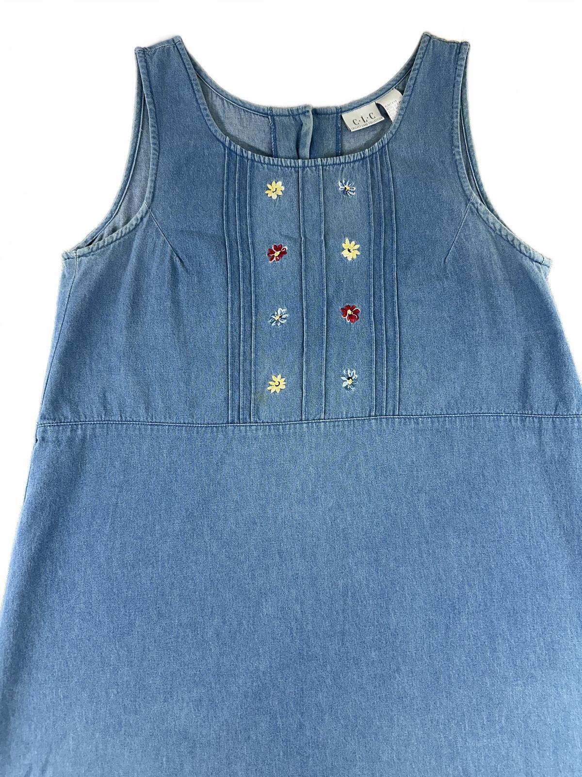 Cricket Lane Collection Vintage Denim Dress with Floral Embroidery