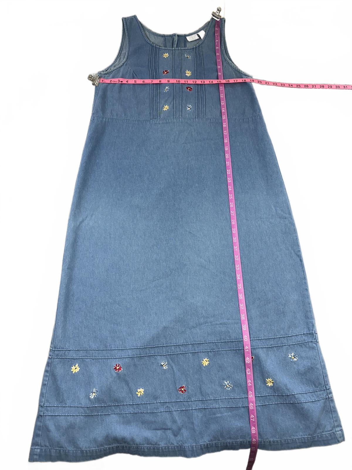 Cricket Lane Collection Vintage Denim Dress with Floral Embroidery