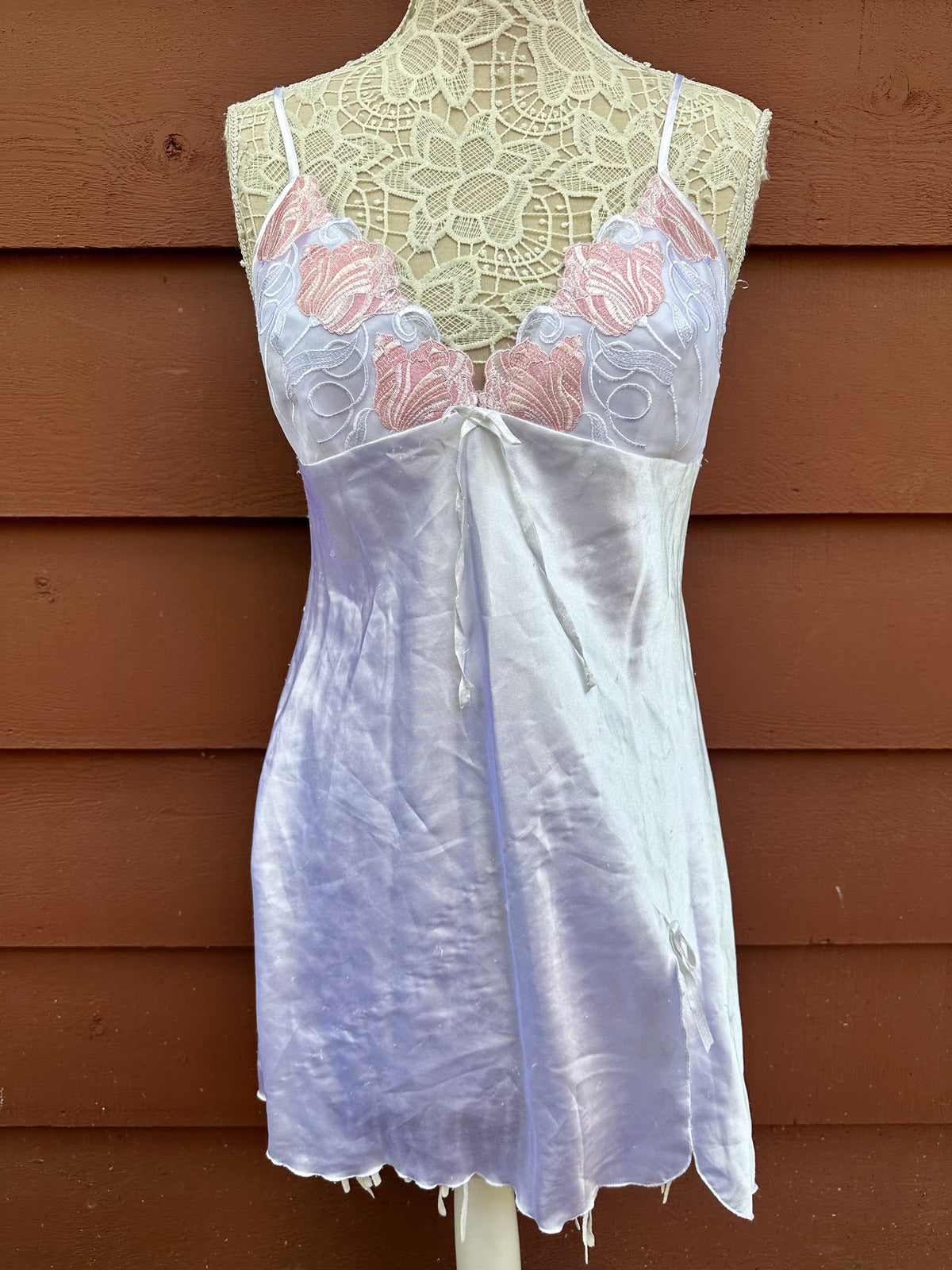 Mia Mia White Lace Trim Slip Dress Elegant Loungewear Coquette Girl