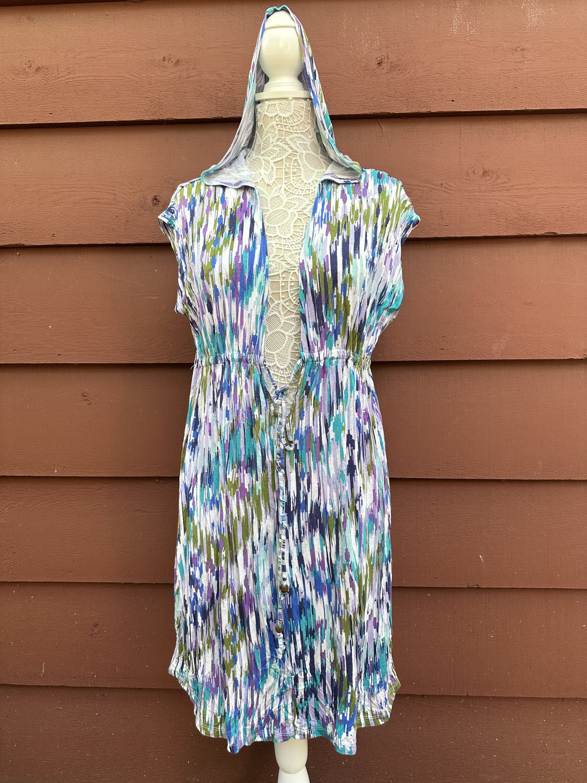 Nicole Miller New York Sleeveless Hooded Dress Bohemian Summer Y2K Festival