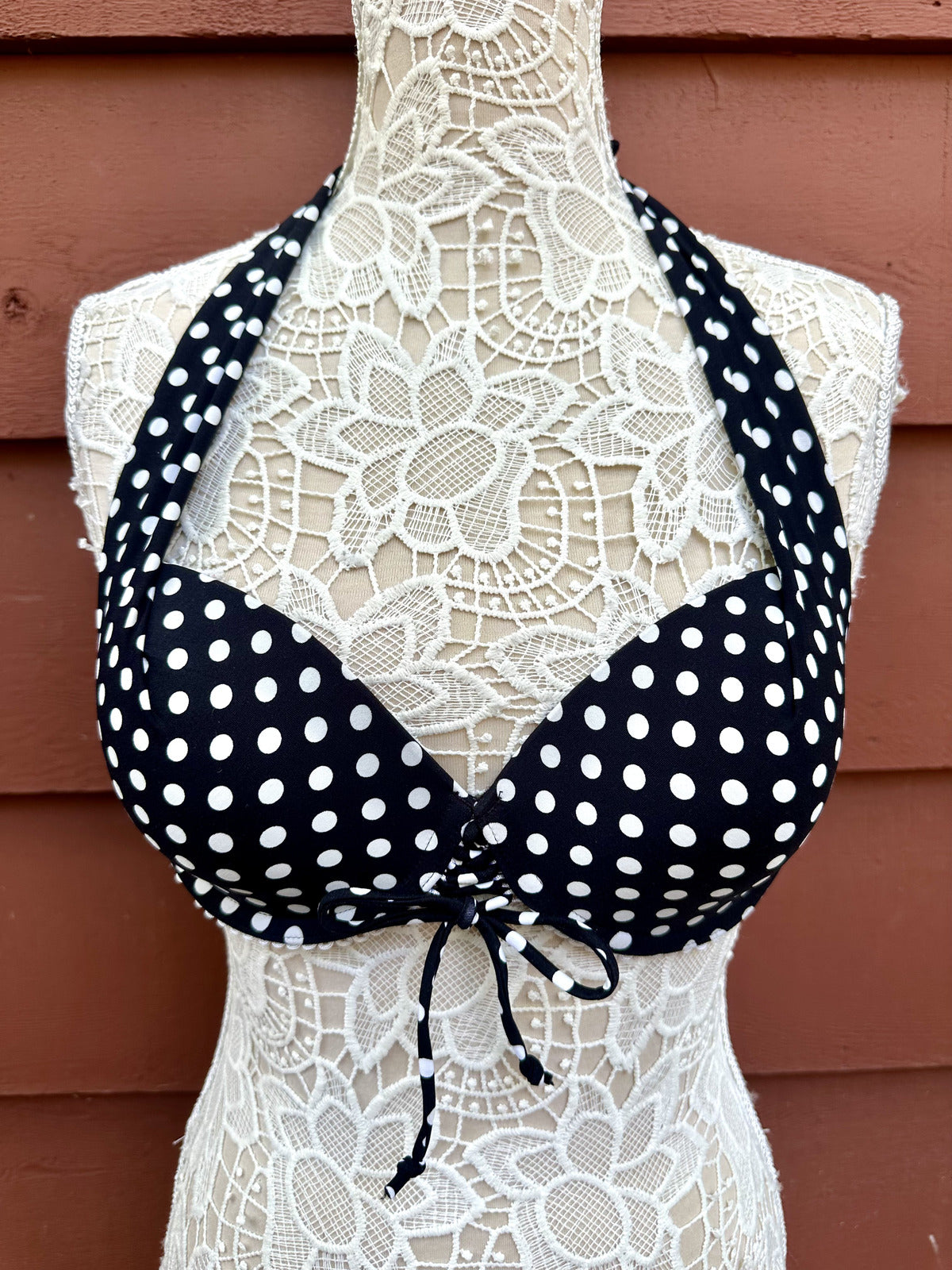 Coco Reef Black White Polka Dot Halter Bikini Top Y2K Coquette Cottage