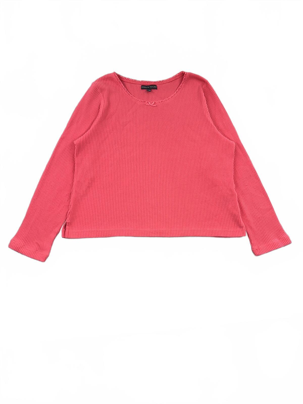 Carolyn Taylor Pink Ribbed Long Sleeve Top Casual Minimalist Cozy Knit