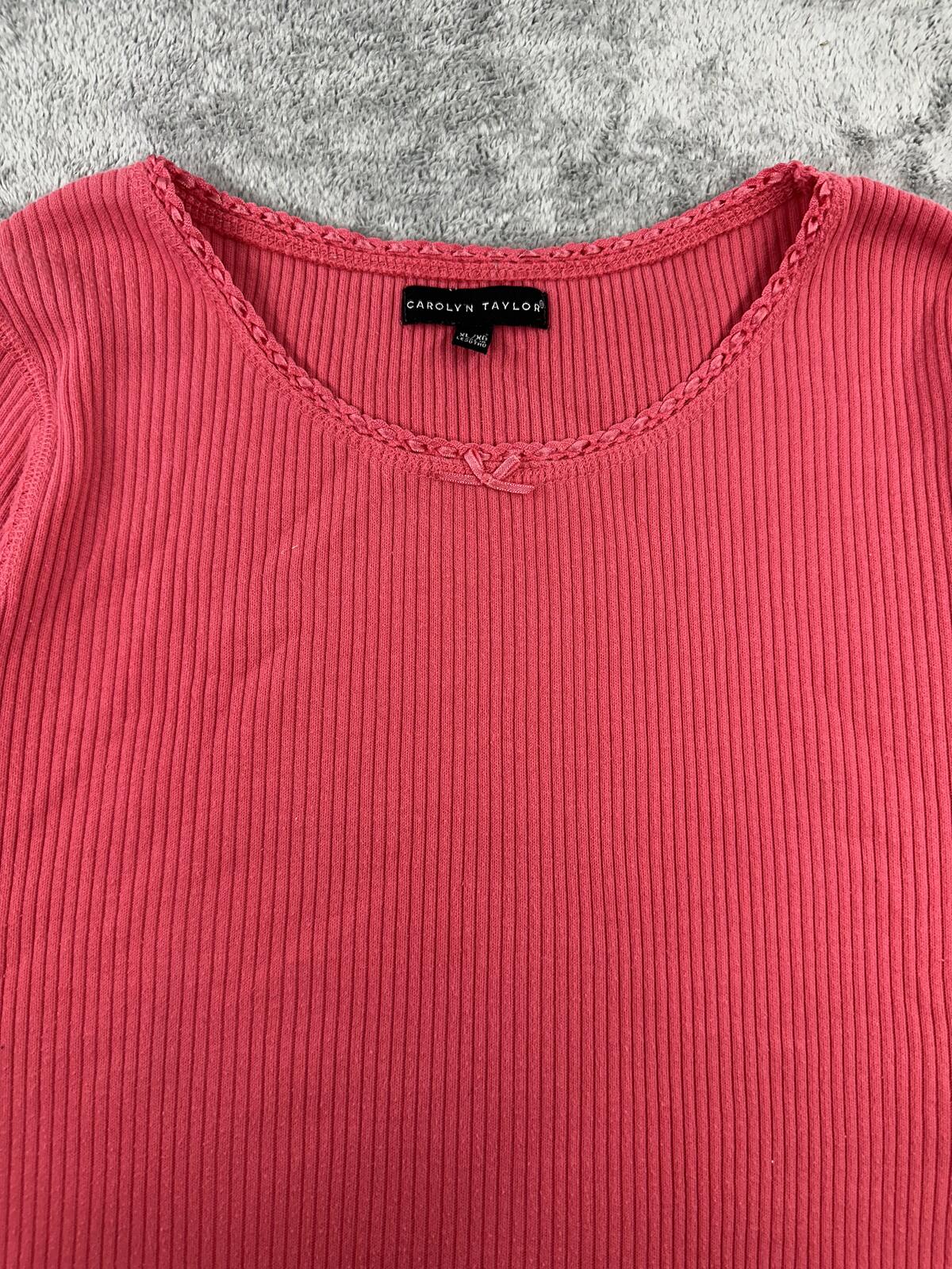 Carolyn Taylor Pink Ribbed Long Sleeve Top Casual Minimalist Cozy Knit