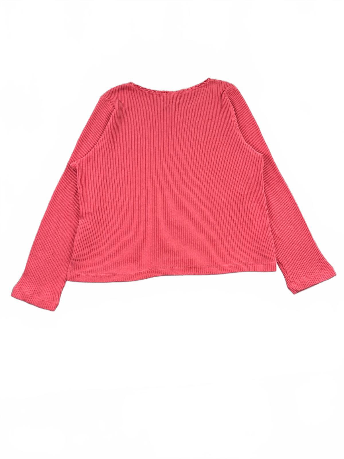 Carolyn Taylor Pink Ribbed Long Sleeve Top Casual Minimalist Cozy Knit
