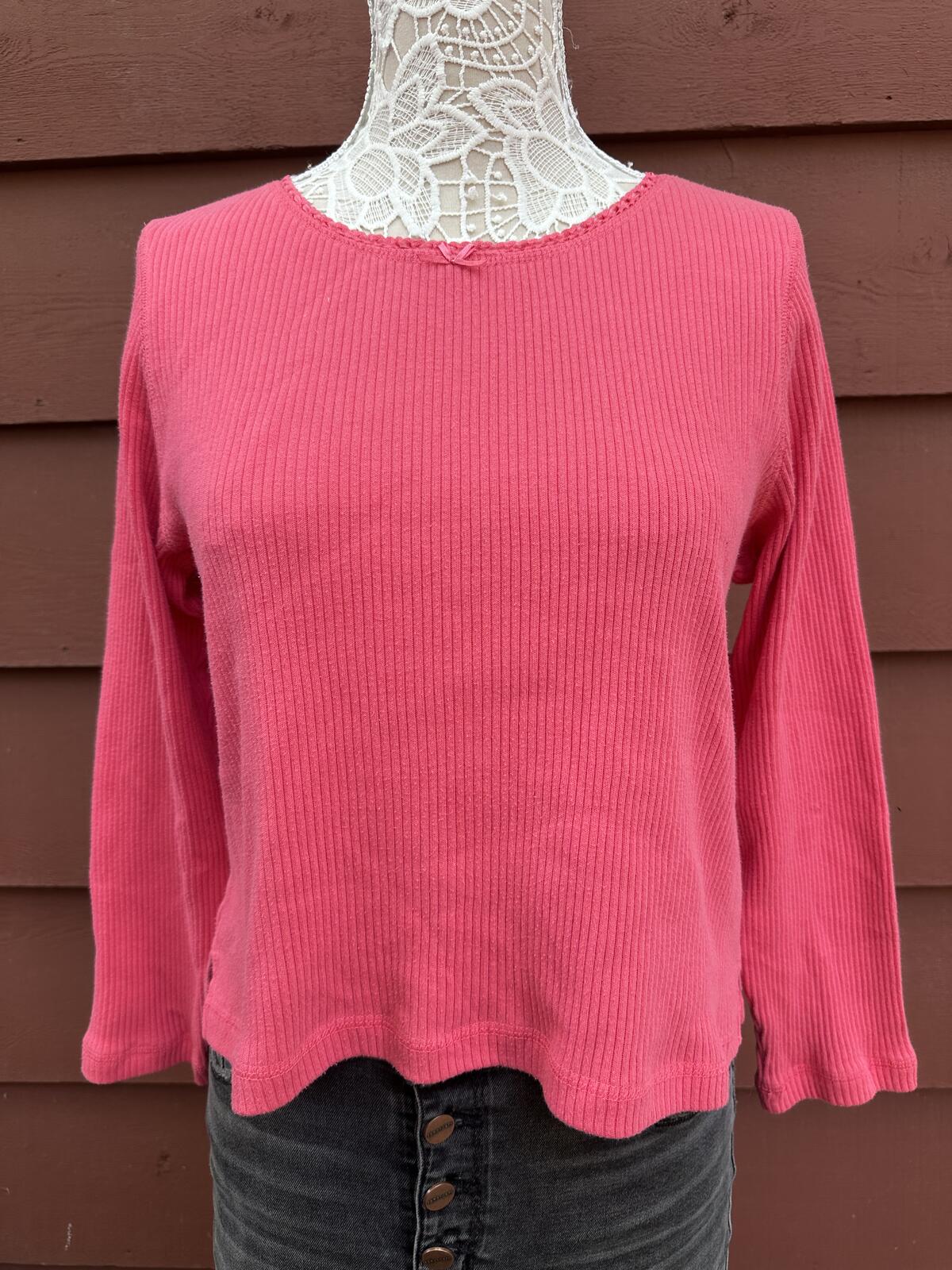Carolyn Taylor Pink Ribbed Long Sleeve Top Casual Minimalist Cozy Knit