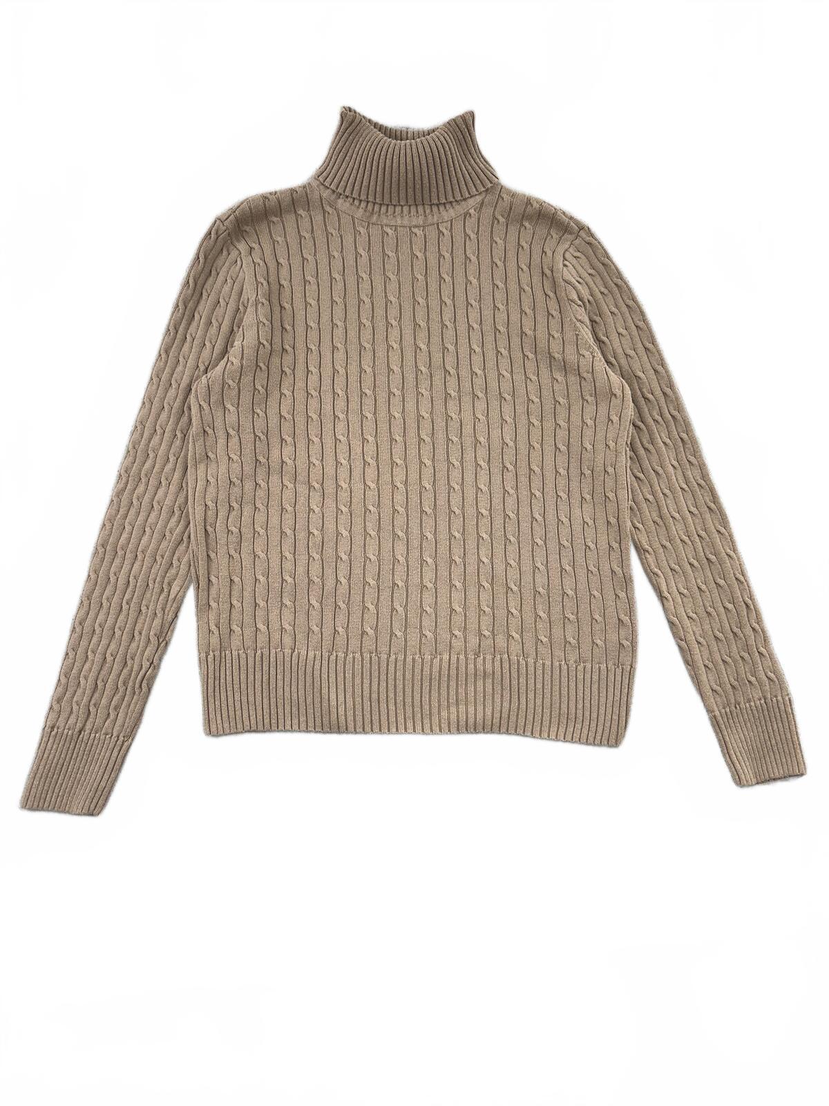 Jeanne Pierre Classic Cable Knit Turtleneck Sweater Beige