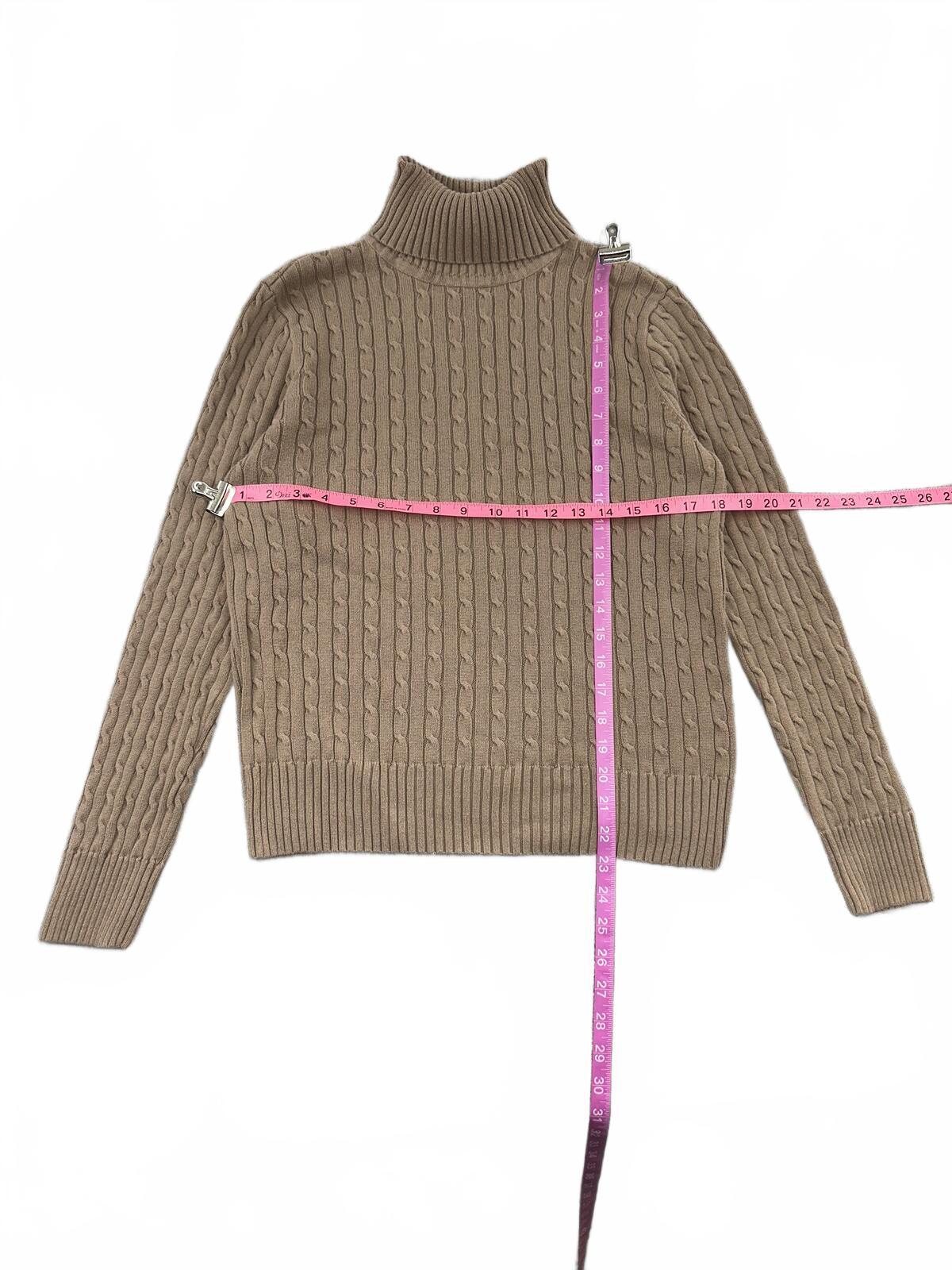 Jeanne Pierre Classic Cable Knit Turtleneck Sweater Beige