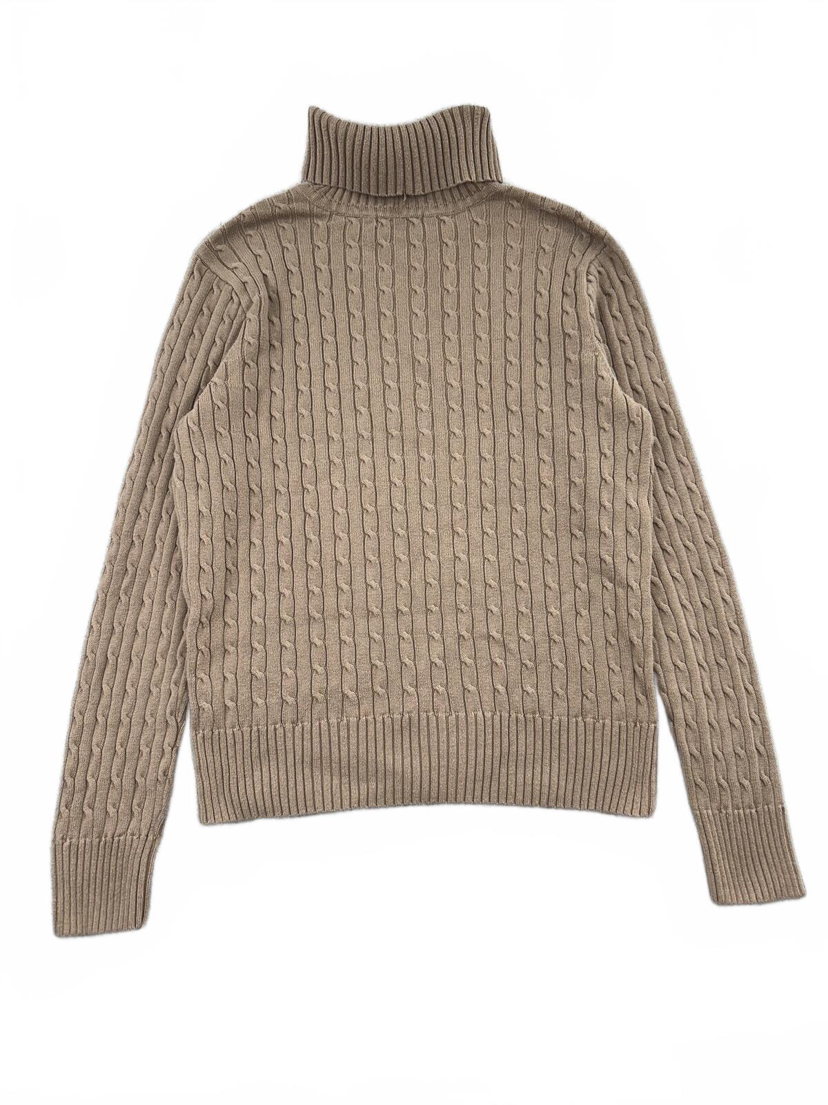 Jeanne Pierre Classic Cable Knit Turtleneck Sweater Beige