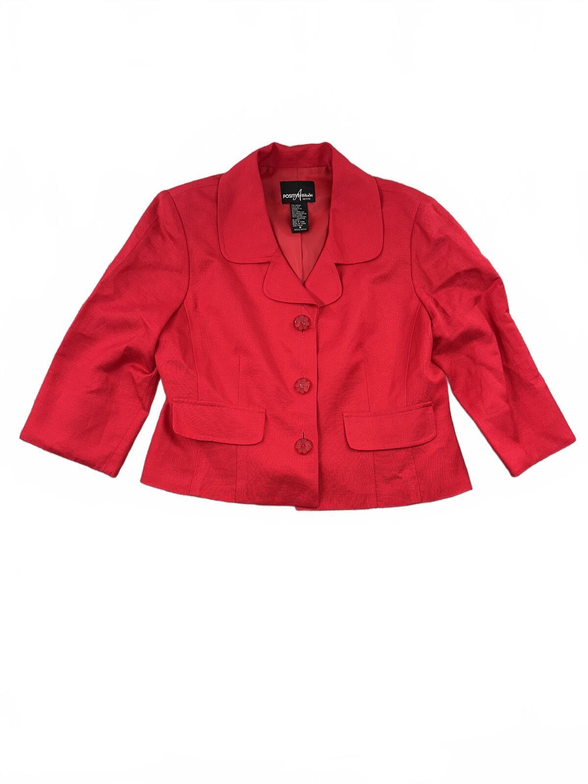 Positive Attitude Petites Red Cropped Blazer Jacket with Rounded Collar